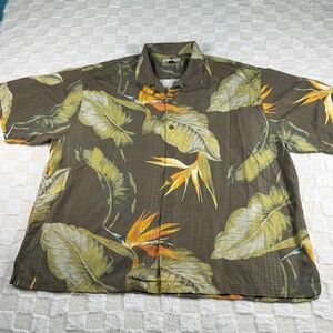 Tommy Bahama 100% Silk Men's XXL Tropical Shirt Brown with All Over Floral Print